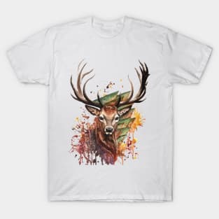 Deer Stag Head Realistic Animal Art T-Shirt